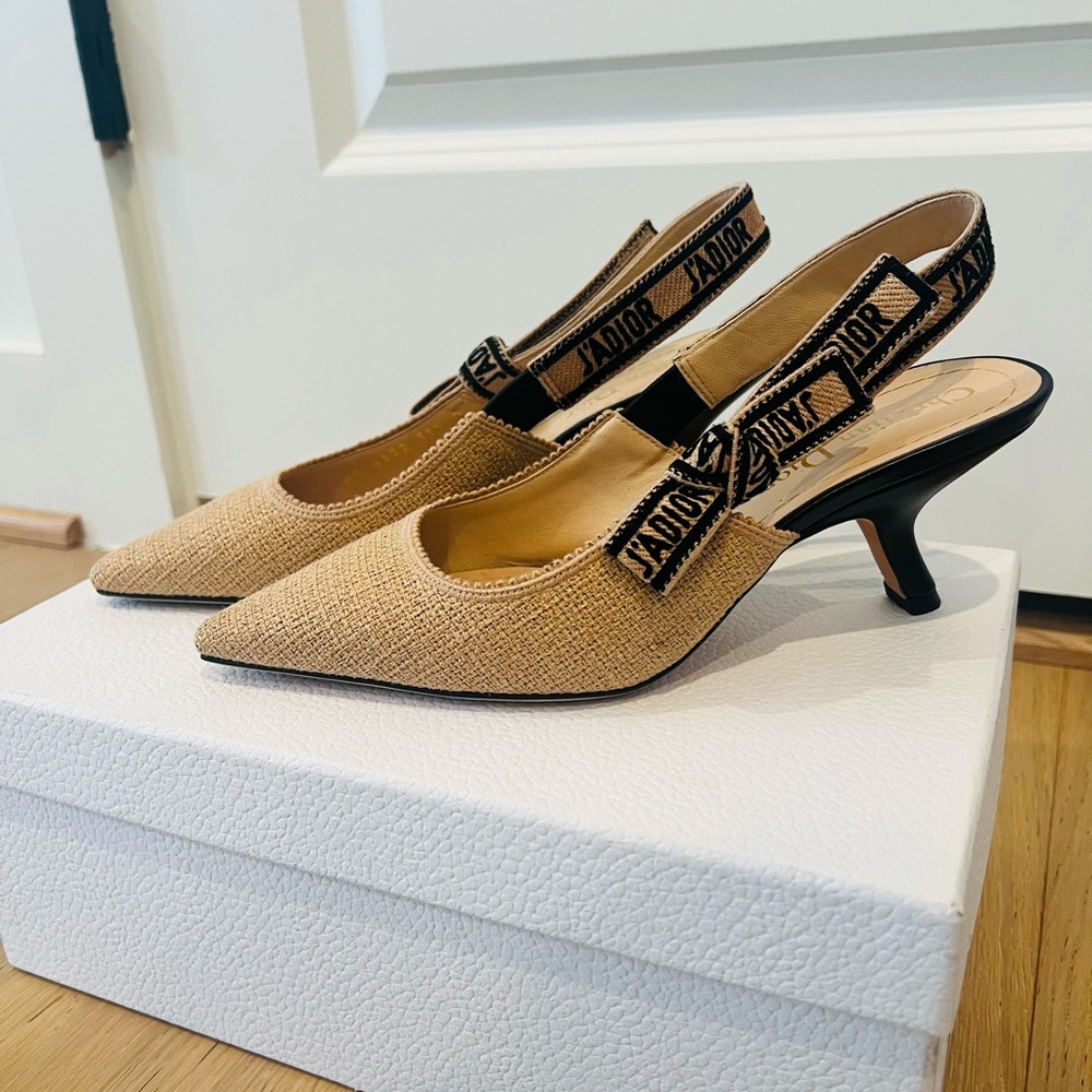 Dior Tan and Black Slingback Heels